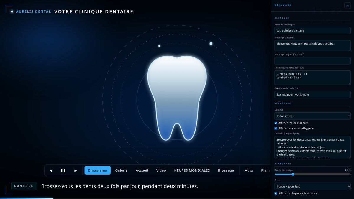 AURELIS DENTAL — Affichage numérique pour salle d’attente